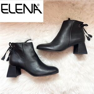 New! ELENA Square Heel Ankle Leather Booties